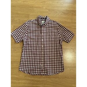 Johnnie-O HANGIN' OUT Shirt Mens Large Maroon/White Plaid Short Sleeve Button Dn